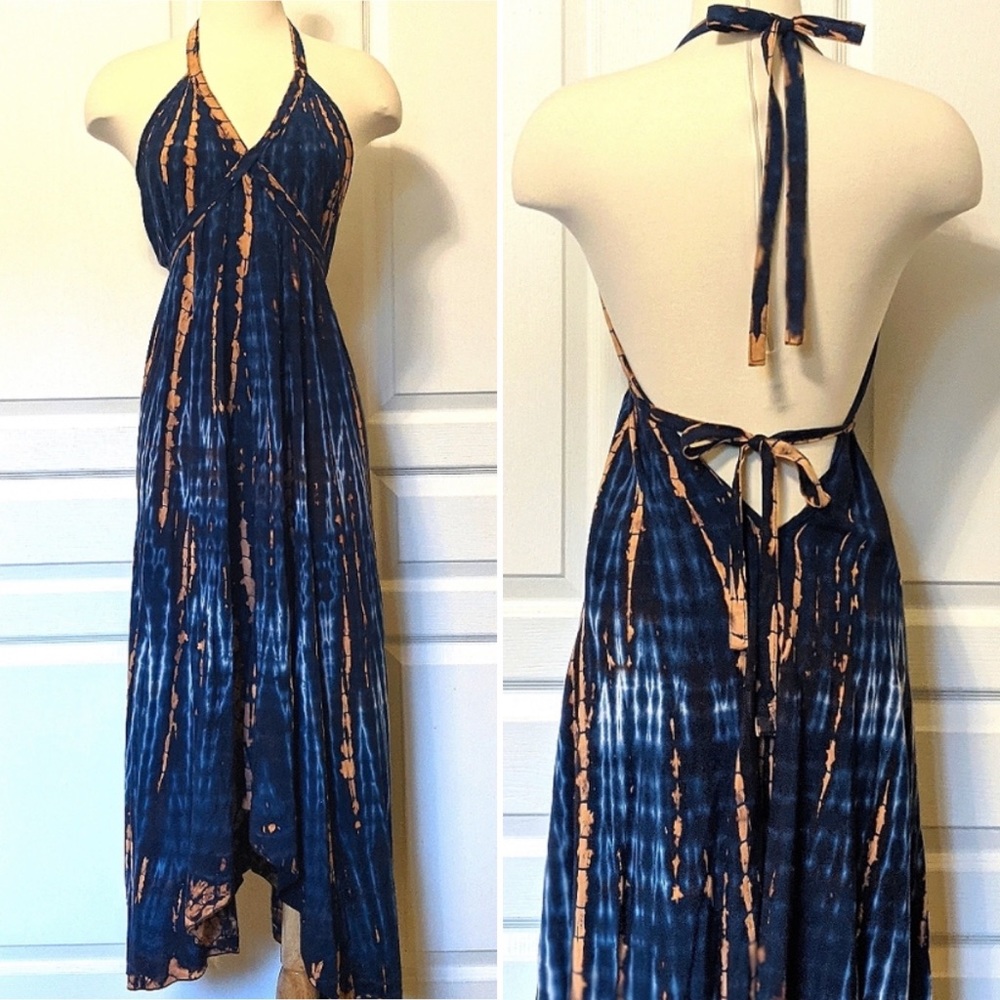 Boutique | Teal & Pink Dyed Halter Dress